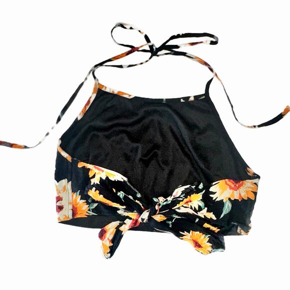 Reverse 2-Piece Coord Set Halter Crop Top Ruffle Shorts Black Yellow Size Small - Picture 5 of 9